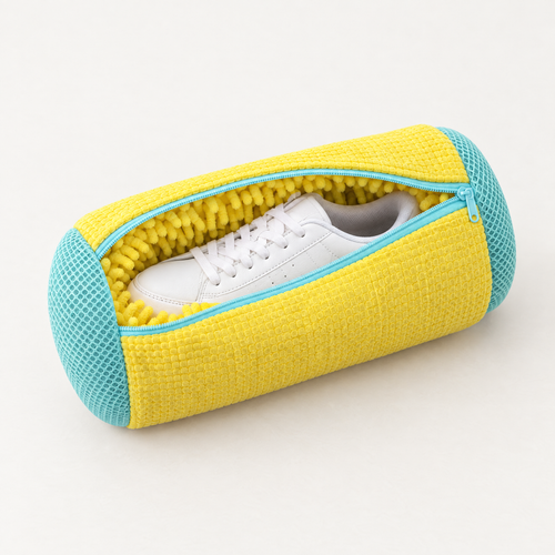 Le SneakCare entrouvert, une basket blanche à l'intérieur, nichée dans la microfibre